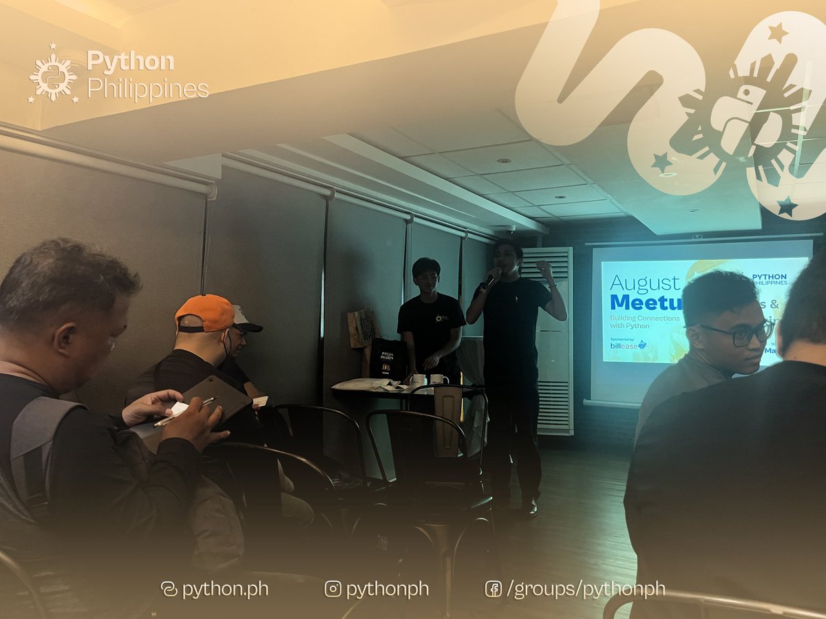 pythonph's tweet image. Captured moments from the August Meetup: &apos;Building Connections with Python&apos; 📷

See more photos here: bit.ly/47a4XNP

Special thanks to our sponsor, BillEase 🤝

#PythonPH #PythonPH2024 #PythonPHAugustMeetup #PHTechCommunity