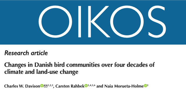 Shifts in Danish bird communities over the past 40 years are linked to climate &amp; land-use change. Using volunteer bird observations, we found that local species richness fell slightly, abundance dropped 7% per decade, and composition changed rapidly 🐦‍⬛
doi.org/10.1111/oik.10…