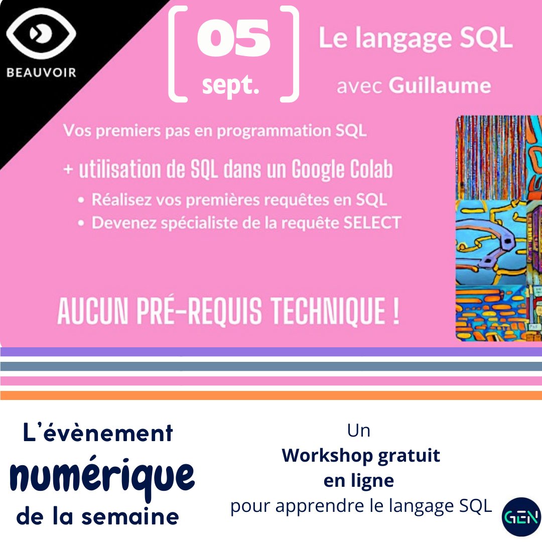 Retrouvez les détails de l'évènement Beauvoir ainsi que le lien d'inscription dans notre AGENDA GEN :

ow.ly/EA5L50TcjVh

#code #numerique #digital #data #programmation