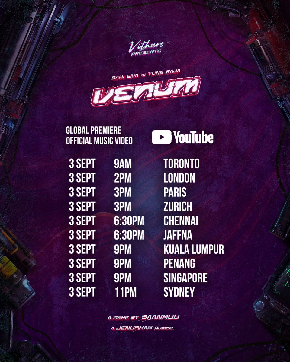 sahisivaaa's tweet photo. #VENUM 👾 Where will you be watching from? 👀
@vithurs_ @YUNG_RAJA @saanmuu @gggbsksuru
#SahiSiva #Vithurs #YungRaja #SaanmuuFilms #Jenushan #NewTamilSong https://t.co/Hds03m6l3B