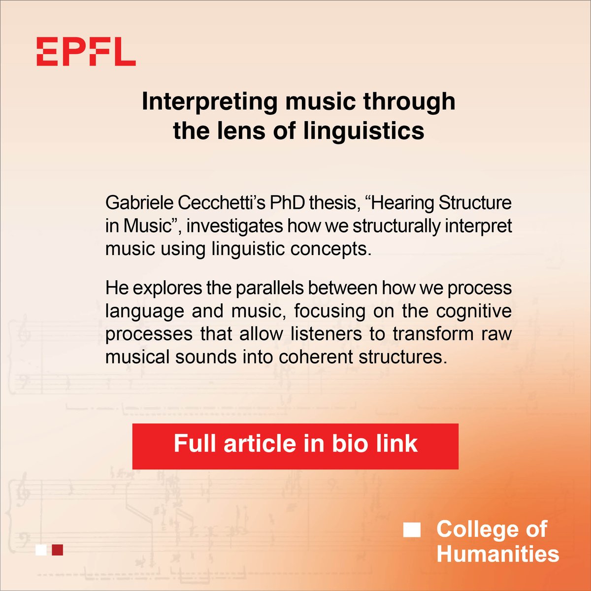 EPFL Digital Humanities (@epfldh) on Twitter photo Gabriele Cecchetti's PhD thesis explores how we interpret music using linguistic concepts, showing that our brains build structures in music similar to language, revealing a dynamic process of subconscious and active listening. See full article on link in bio (<a href="/epfldh/">EPFL Digital Humanities</a>). Gabriele Cecchetti's PhD thesis explores how we interpret music using linguistic concepts, showing that our brains build structures in music similar to language, revealing a dynamic process of subconscious and active listening. See full article on link in bio (<a href="/epfldh/">EPFL Digital Humanities</a>).