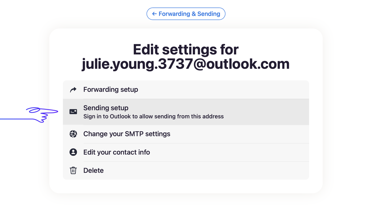 New in <a href="/heyhey/">HEY</a>: Send Outlook emails via OAuth2 and API

With Microsoft discontinuing support for SMTP basic authentication, we made the switch to OAuth2 and API delivery.

On a web browser, head to your HEY account settings › Forwarding &amp; Sending › Edit › Sending setup › Sign