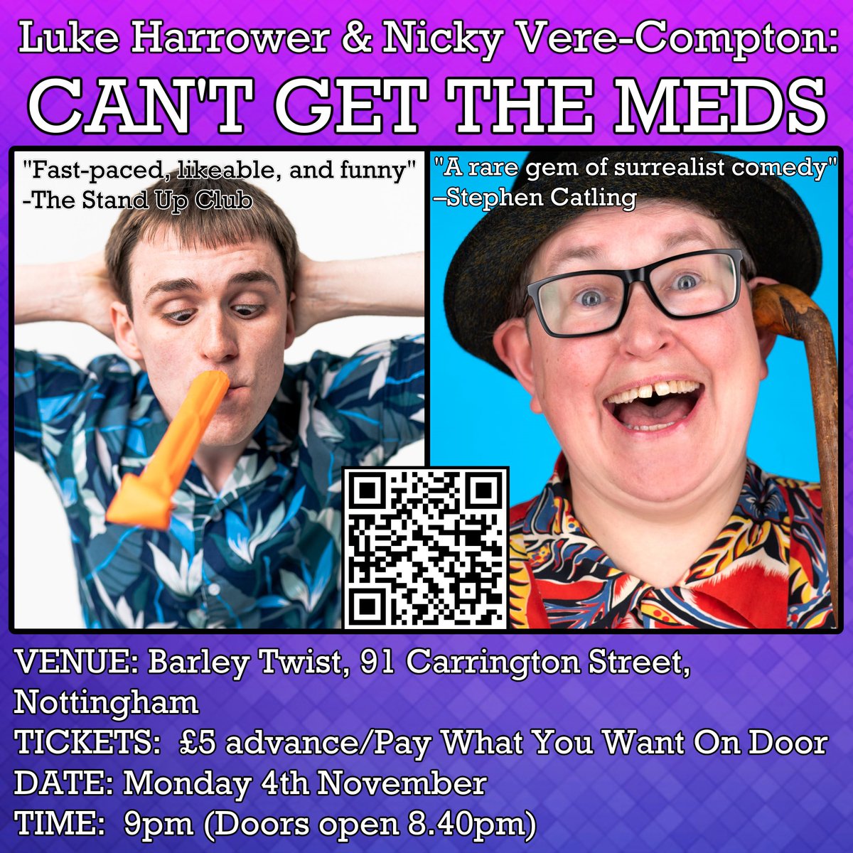 Here's the poster for my split bill Nottingham Comedy Festival show.

Hope to see people on 4th of November!