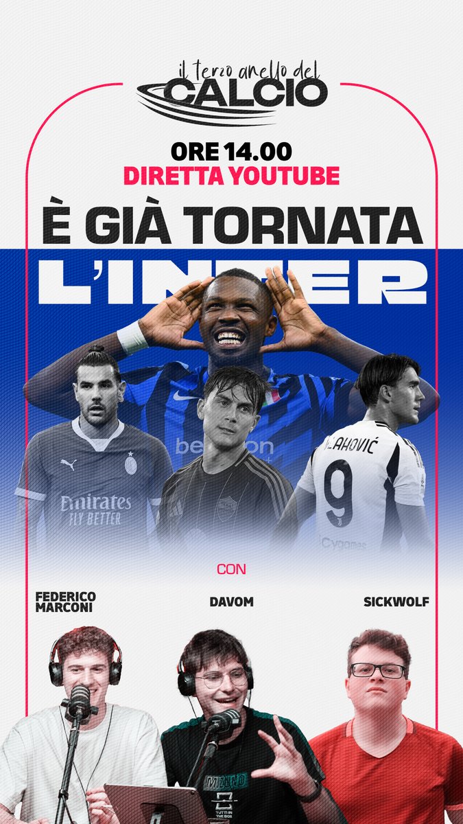 Il Terzo Anello del Calcio ore 14.00 su #YouTube con <a href="/davom23/">Davom23</a> <a href="/_fedemarconi_/">Federico Marconi</a> SickWolf

👇👇
youtube.com/@TUTTI-IN-THE-…