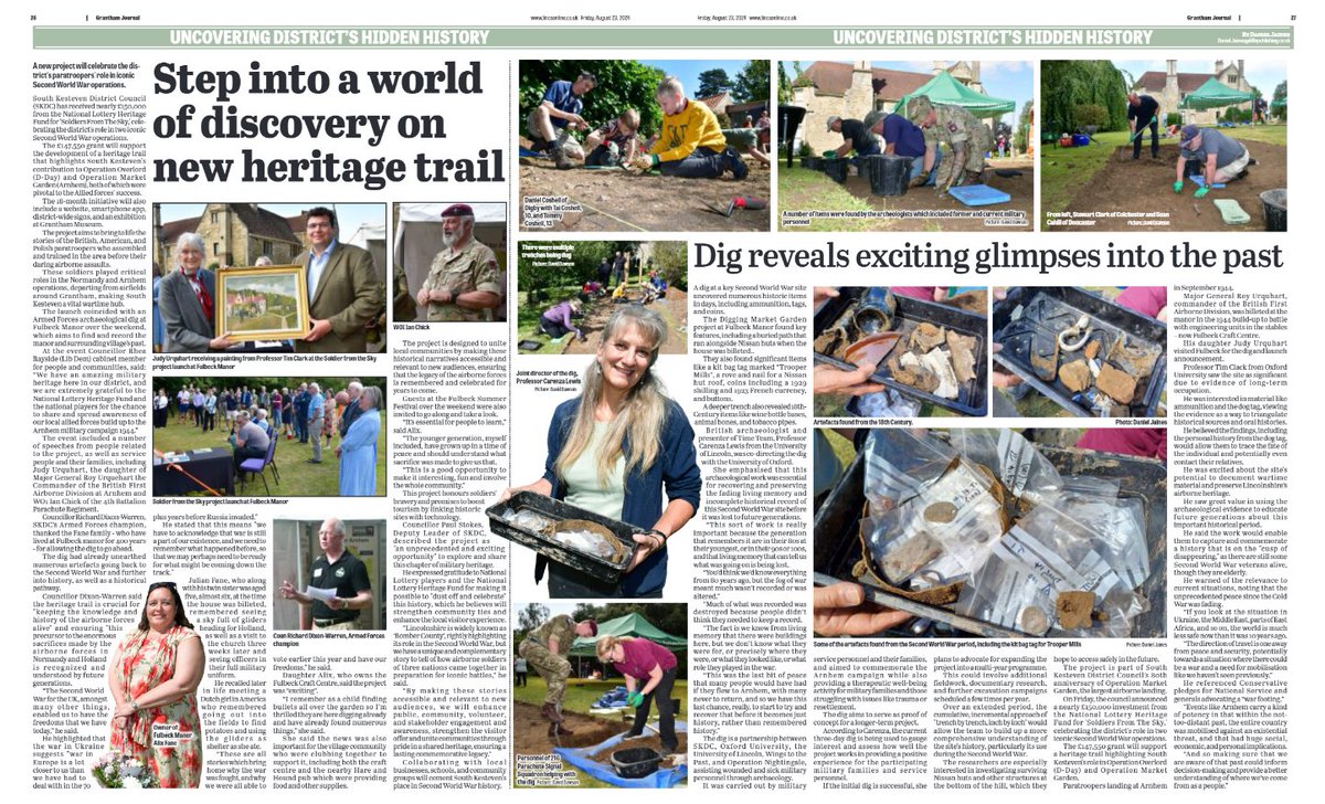 Lots of local media coverage linked to the Digging Market Garden project. Here’s one such piece. Lovely photograph of Judy Urquhart, daughter of Major-General Roy Urquhart (commander of 1st Airborne Division at Arnhem), who kindly visited the site for a few days.