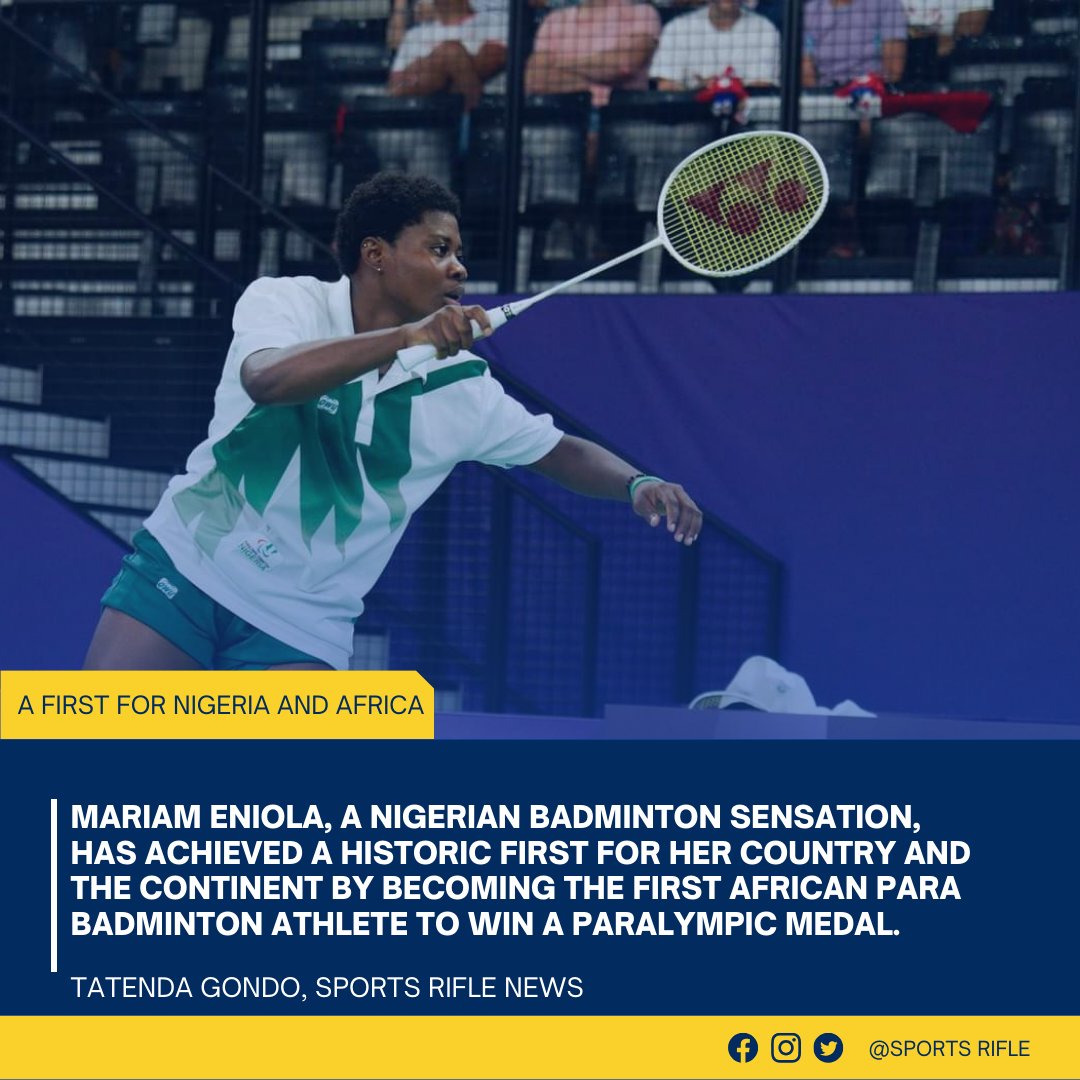 Nigerian badminton sensation Mariam Eniola has scored a first not just for her country but the continent as she becomes the first African Para badminton athlete to clinch a medal at the Paralympics <a href="/NaijaNews/">Naija News</a> <a href="/NigeriaGov/">Government of Nigeria</a> <a href="/NigeriainfoFM/">Nigeria Info FM 99.3</a>