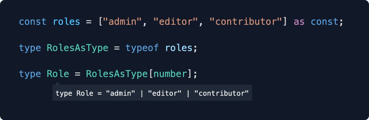 mattpocockuk's tweet image. Let&apos;s talk about another crazy TypeScript trick: `T[number]`.

It looks like absolute insanity.

But I promise by the end of this thread, you&apos;ll know how it works.

Let&apos;s go 🧵