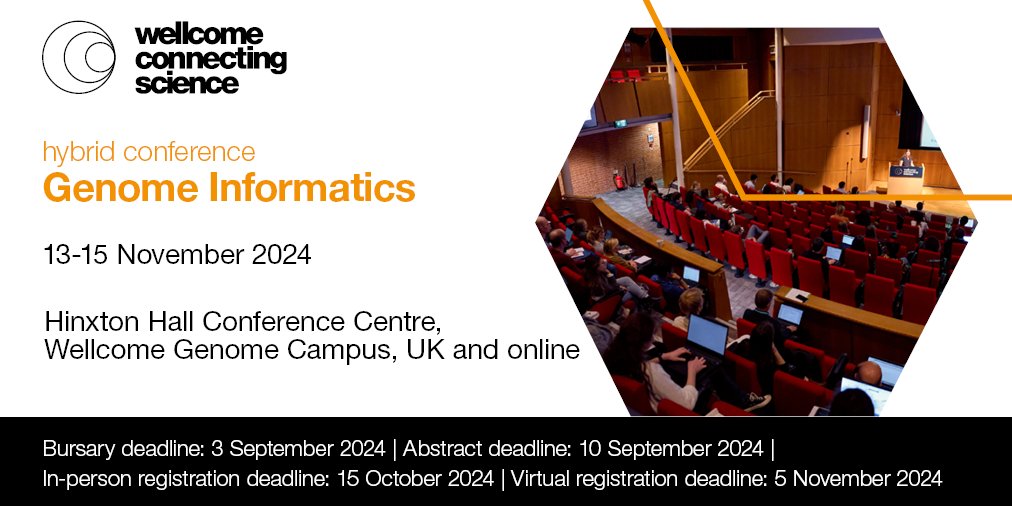 eventsWCS's tweet image. Build your professional profile at #GenomeInformatics24! 

Demonstrate the possibilities offered by new #informatics technologies for advancing the study of #GenomeStructure and #biology.

Submit an abstract by 10 September 2024⏰

📎 bit.ly/3UXbUvZ

#Transcriptomics