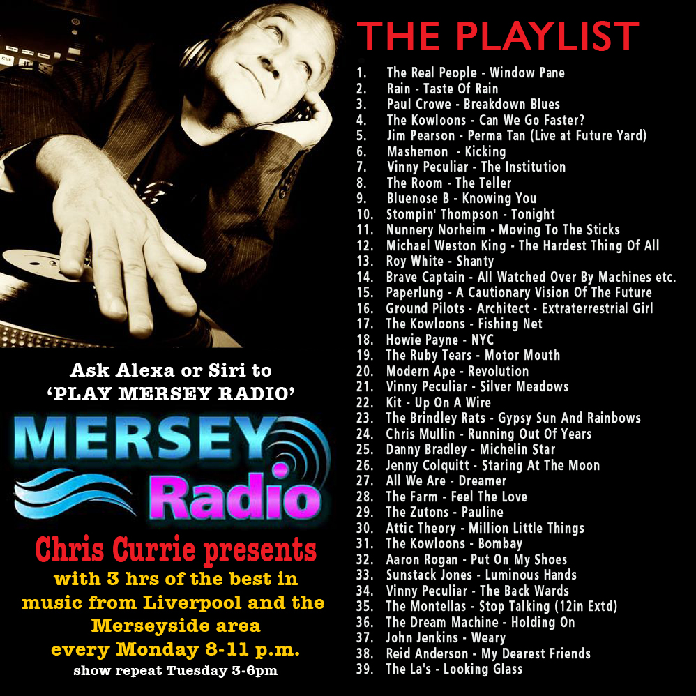 Chris Currie (@currieradioshow) on Twitter photo TONIGHT! Time for some more Mersey musical medication on <a href="/MerseyRadio/">Mersey Radio</a> 8-11pm with Feat. Album: Silver Meadows by <a href="/vinnypeculiar/">Vinny Peculiar</a> & Feat. Artists: <a href="/thekowloons/">The Kowloons</a>
<a href="/allweareband/">All We Are</a> <a href="/TheFarmMusic/">THE FARM</a> <a href="/ZutonsThe/">The Zutons</a> <a href="/attictheory/">Attic Theory</a> <a href="/DreamMachineHQ/">The Dream Machine</a> <a href="/JohnJenkins2020/">John Jenkins Music</a> <a href="/reidandersonX/">Reid Anderson</a> @leinsangster TONIGHT! Time for some more Mersey musical medication on <a href="/MerseyRadio/">Mersey Radio</a> 8-11pm with Feat. Album: Silver Meadows by <a href="/vinnypeculiar/">Vinny Peculiar</a> & Feat. Artists: <a href="/thekowloons/">The Kowloons</a>
<a href="/allweareband/">All We Are</a> <a href="/TheFarmMusic/">THE FARM</a> <a href="/ZutonsThe/">The Zutons</a> <a href="/attictheory/">Attic Theory</a> <a href="/DreamMachineHQ/">The Dream Machine</a> <a href="/JohnJenkins2020/">John Jenkins Music</a> <a href="/reidandersonX/">Reid Anderson</a> @leinsangster