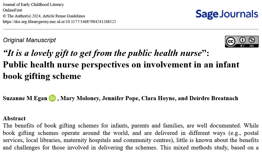 Dr Suzanne Egan (@suzanne_m_egan) on Twitter photo New open access article in #JournalofEarlyChildhoodLiteracy highlighting some of the many benefits of book gifting schemes 😍
Proud to be involved with this multidisciplinary team of <a href="/MICLimerick/">Mary Immaculate College (MIC)</a> colleagues!
journals.sagepub.com/doi/full/10.11… New open access article in #JournalofEarlyChildhoodLiteracy highlighting some of the many benefits of book gifting schemes 😍
Proud to be involved with this multidisciplinary team of <a href="/MICLimerick/">Mary Immaculate College (MIC)</a> colleagues!
journals.sagepub.com/doi/full/10.11…
