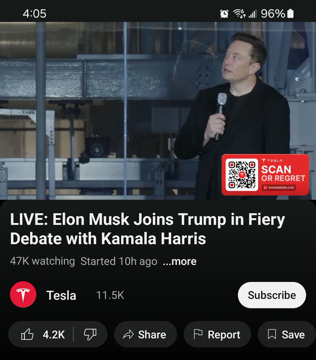 AreYou4Reals's tweet photo. It worries me that the richest, and "allegedly" smartest man on earth, has no control over Tesla's YouTube account. Tesla's YouTube site has offering 2 to 1 Bitcoin if you transfer it immediately.

https://t.co/kly26LbB0S

@elonmusk, get your fucking house in order https://t.co/iiQ8PLqvLX