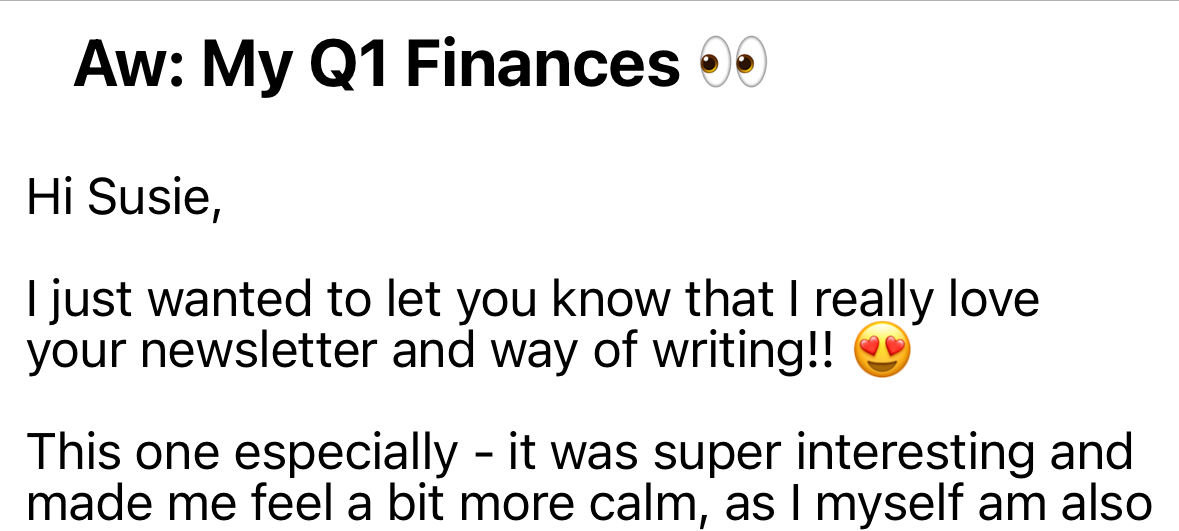 Friends, I've been writing weekly newsletters and getting lovely feedback. They're story-based emails that will make you fall in love with finance: if you're a creative with financial responsibilities, I am writing those for you 💛 I'd love to have you! idlemoneyblog.ck.page/6322d03f80