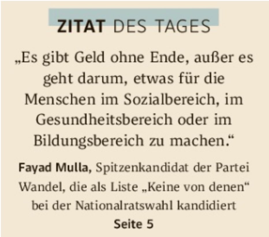 Wandel (@derwandel) on Twitter photo Heute im großen Interview im Standard: KEINE VON DENEN Spitzenkandidat <a href="/FayadMulla/">Fayad Mulla</a>
derstandard.at/story/30000002… Heute im großen Interview im Standard: KEINE VON DENEN Spitzenkandidat <a href="/FayadMulla/">Fayad Mulla</a>
derstandard.at/story/30000002…