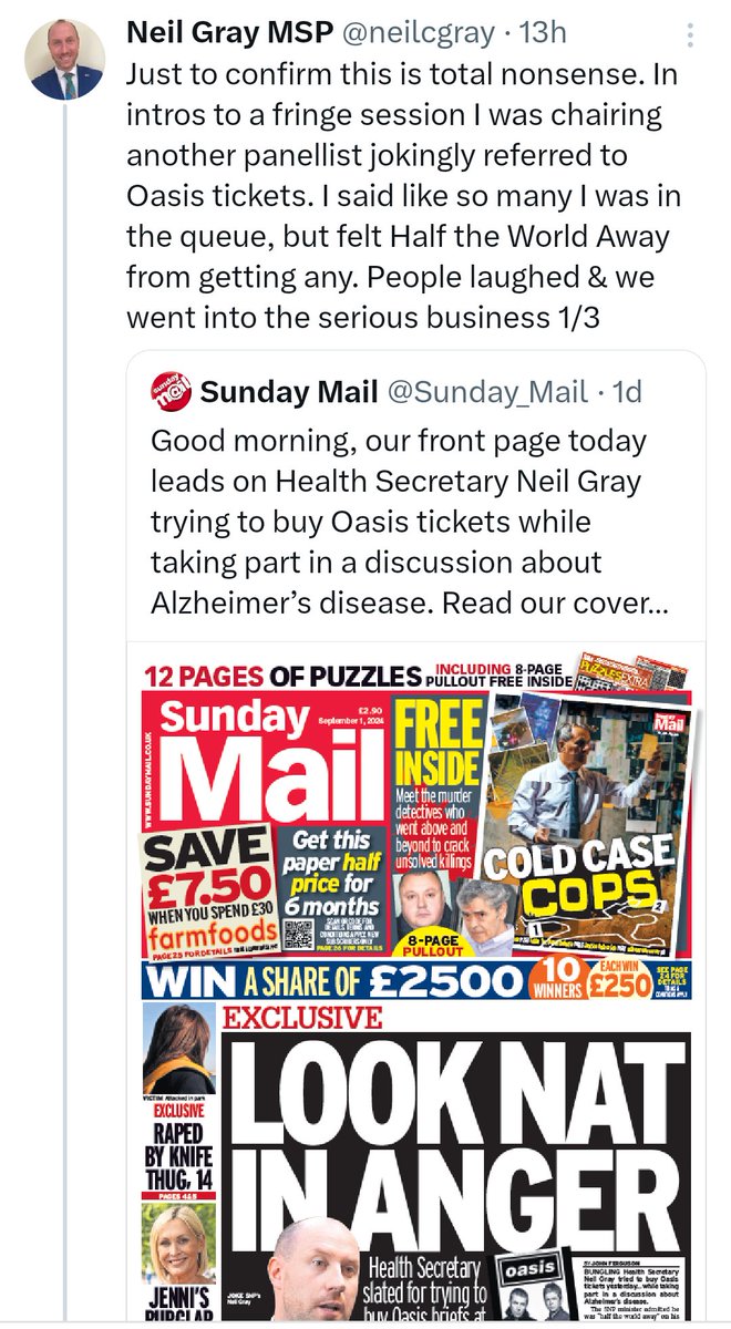 The Sunday Mail should print an apology and have a word with their "journalist" about standards of reporting. Include the editor in that who clearly doesn't do much checking.