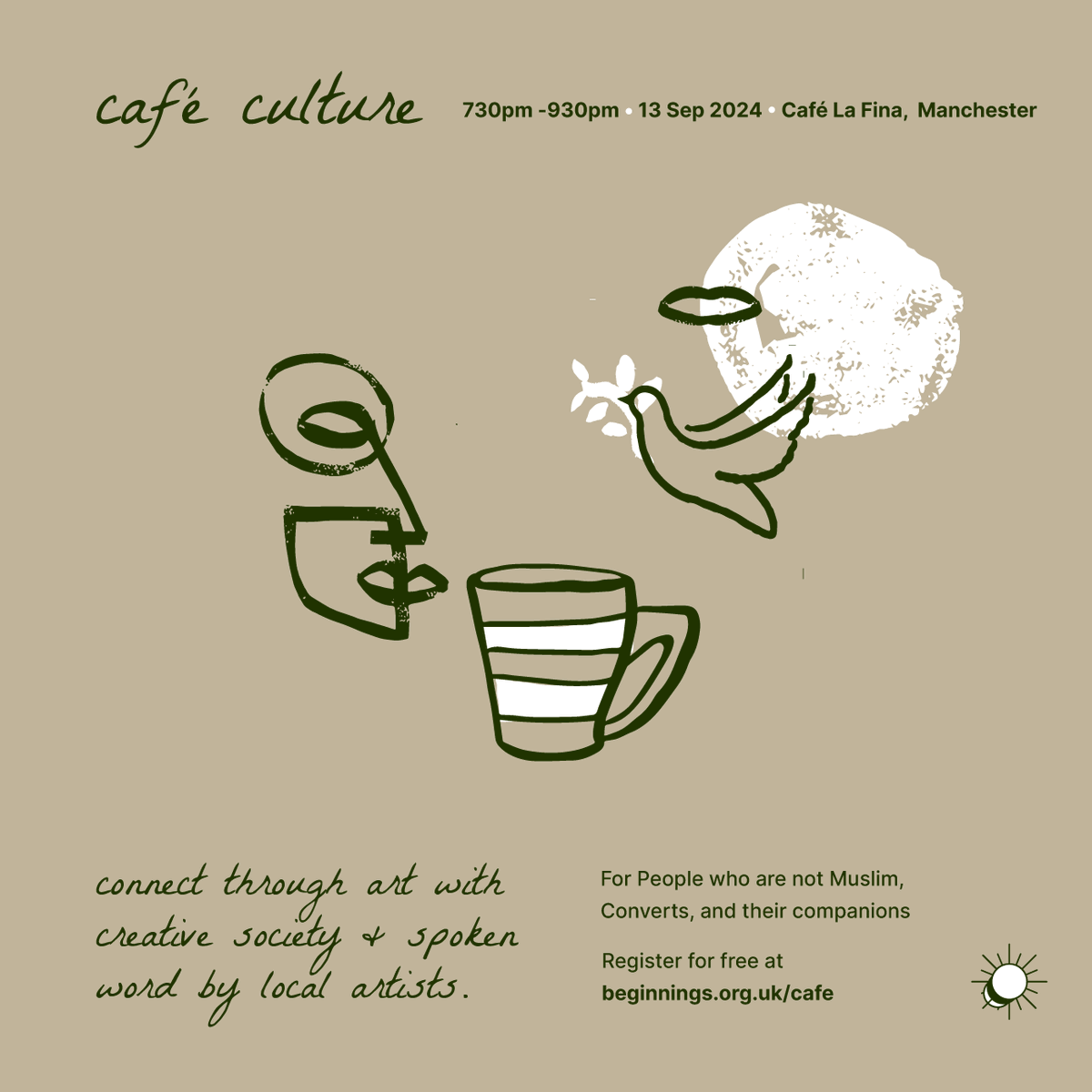 BeginningsUK's tweet photo. Date: Friday 13th September 
Time: 7pm – 9.30pm
Location: Café La Fina, Manchester
Registration is required. Visit our website for more information and registration, spaces are limited:
https://t.co/8HopDKBJTE

#converts #cafe #culture #socials https://t.co/hPJR9Vin2P