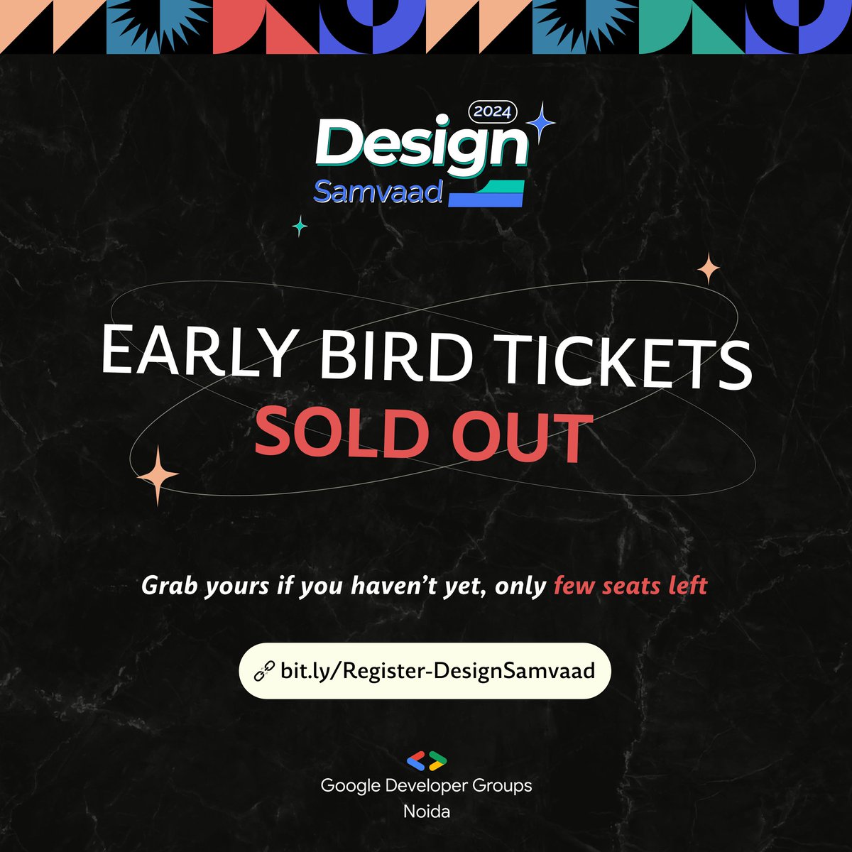 gdg_noida's tweet image. ✨ Experience Design Samvaad 2024! ✨

🚀 For Designers, Product Managers, Innovators, and Visionaries!

🔥Seats are Filling Fast!  
Our  Early Bird Tickets are almost SOLD OUT! If you haven’t secured yours yet, this is your last chance to claim your spot here.
#designsamvaad