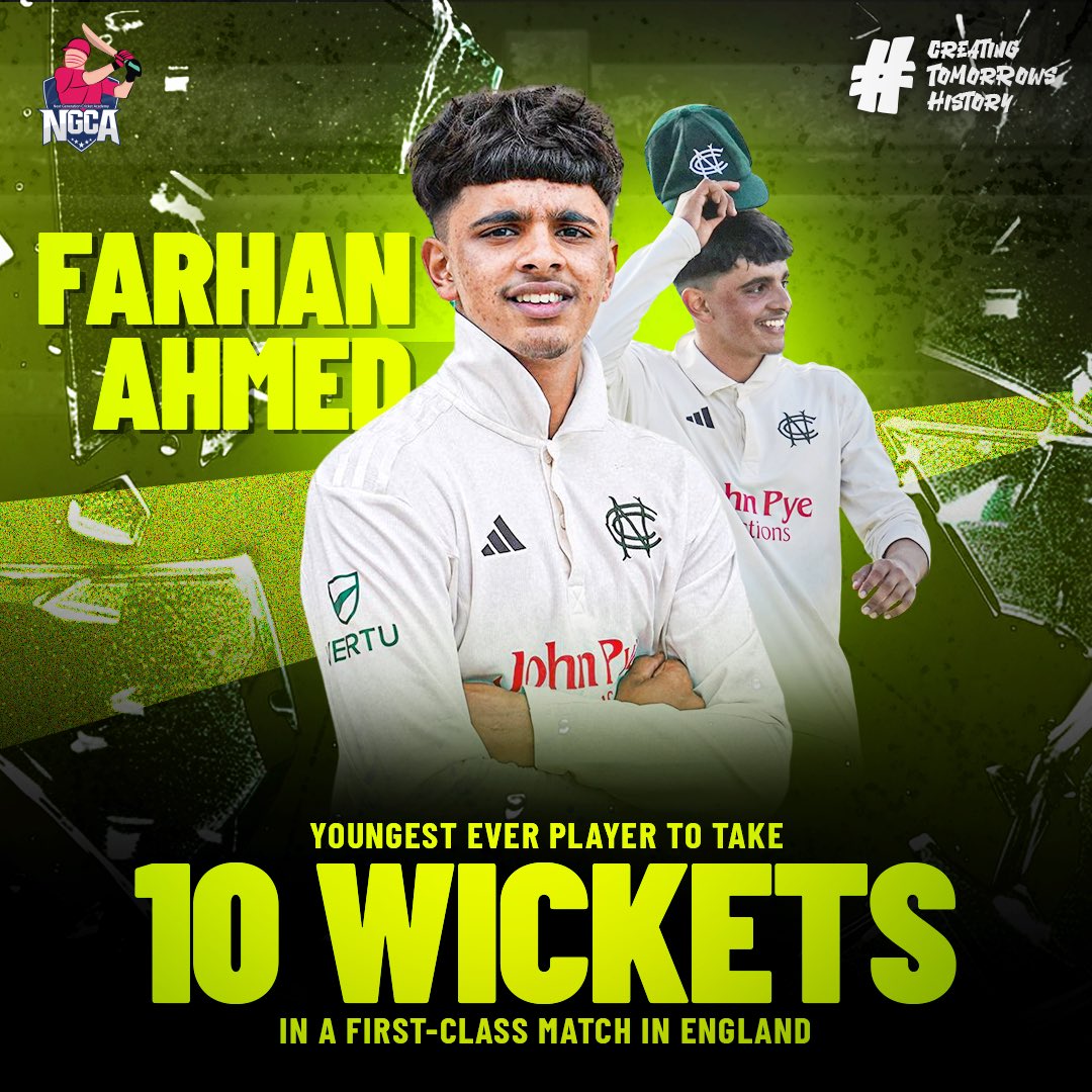 Brand ambassador just keeps setting records!

The “Ahmed” family has another record under the roof. This time “The Youngest Ever Cricketer To Take 10 Wickets In A First Class Match In England.”  A county debut to remember ! 

| #dedication | #respect | #fearless | #teamngca