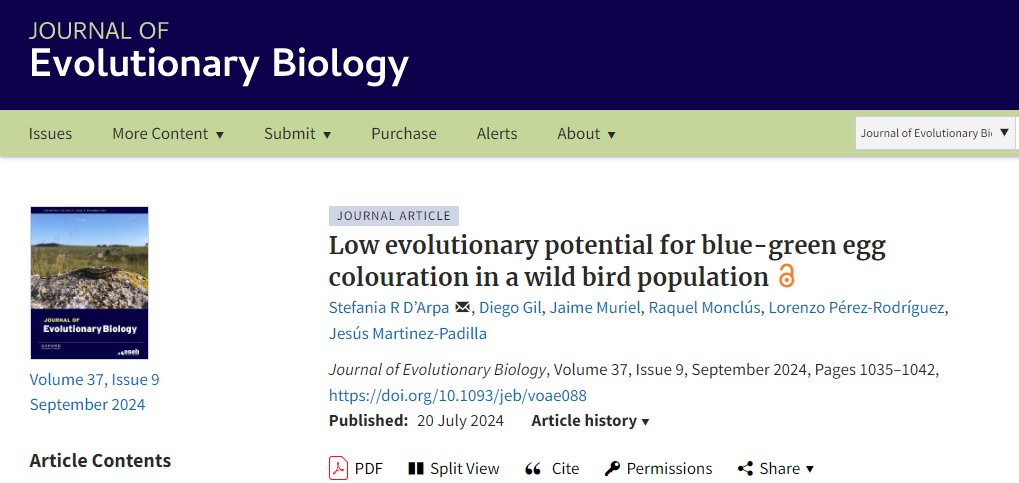 Jaime Muriel (@jaimemuriel82) on Twitter photo 🚨Check out our paper in <a href="/JEvBio/">Journal of Evolutionary Biology</a>, in which we analyse the genetic architecture of #chromatic and achromatic colour components (blue-green chroma, chroma, and lightness) and size (volume) of the blue-green #eggs of wild spotless #starlings 🥚🐦
#animalmodel
doi.org/10.1093/jeb/vo… 🚨Check out our paper in <a href="/JEvBio/">Journal of Evolutionary Biology</a>, in which we analyse the genetic architecture of #chromatic and achromatic colour components (blue-green chroma, chroma, and lightness) and size (volume) of the blue-green #eggs of wild spotless #starlings 🥚🐦
#animalmodel
doi.org/10.1093/jeb/vo…