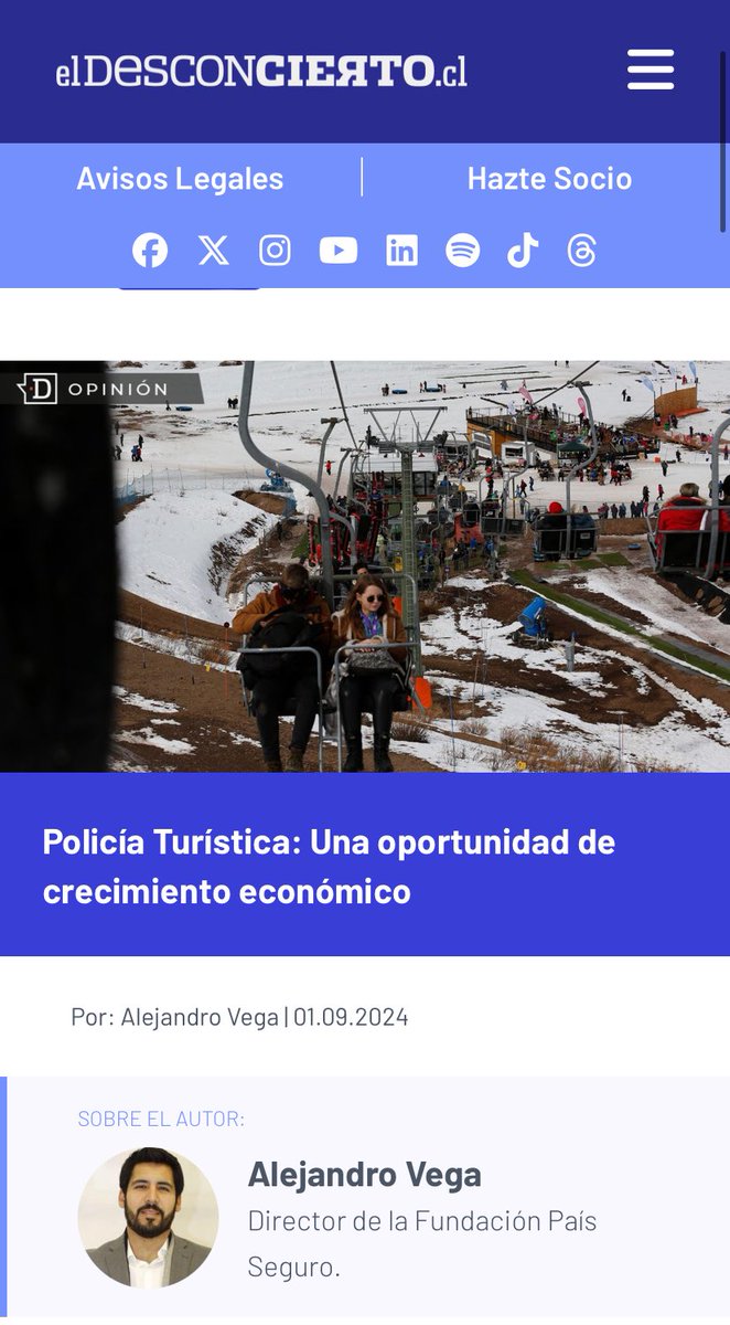 FPS_Chile's tweet image. [El Desconcierto] Policía Turística: Una oportunidad de crecimiento económico. Por Alejandro Vega, Director Fundación País Seguro