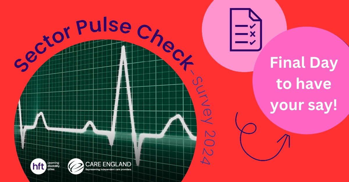 CareEngland's tweet image. 🚨 Today is the FINAL day to complete our #SectorPulseCheck survey, produced with @Hftonline, to understand the financial and workforce challenges that face the #AdultSocialCare sector!

Don’t wait until next year to have your say!

Take the survey👉 surveymonkey.com/r/SectorPulseC…