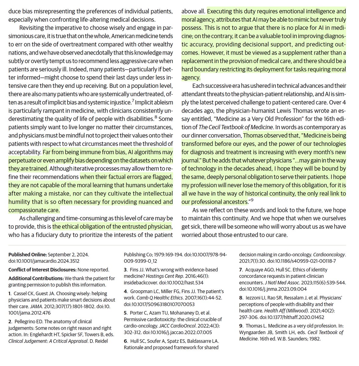 Eric Topol (@erictopol) on Twitter photo A very thoughtful essay on #AI and the practice of medicine, a moral endeavor that can be tech supplemented but needs a "hard boundary restricting its deployment for tasks requiring moral agency."
jamanetwork.com/journals/jamac… by <a href="/hull_md/">Sarah C. Hull, MD, MBE</a> and Joseph Fins <a href="/JAMACardio/">JAMA Cardiology</a> A very thoughtful essay on #AI and the practice of medicine, a moral endeavor that can be tech supplemented but needs a "hard boundary restricting its deployment for tasks requiring moral agency."
jamanetwork.com/journals/jamac… by <a href="/hull_md/">Sarah C. Hull, MD, MBE</a> and Joseph Fins <a href="/JAMACardio/">JAMA Cardiology</a>