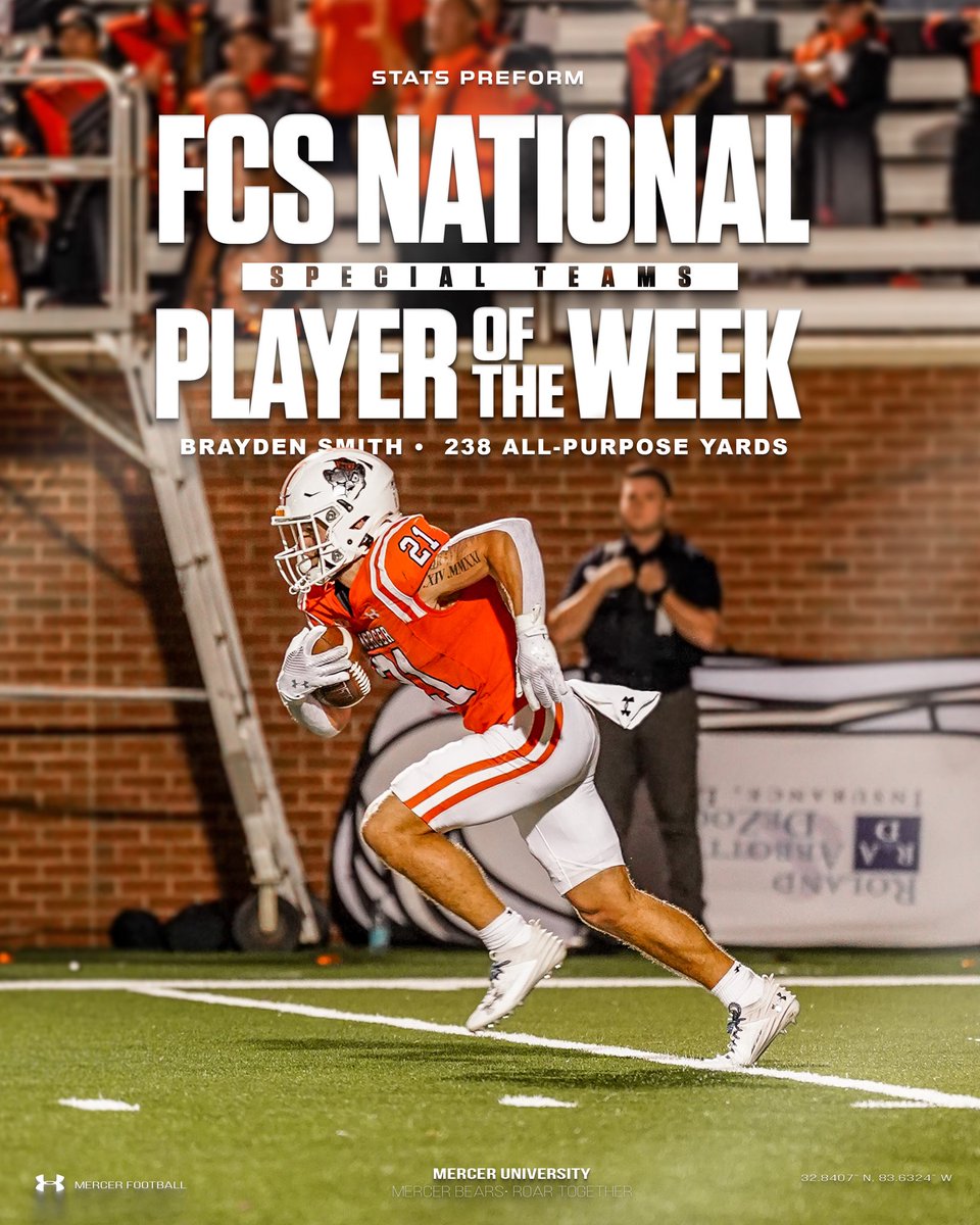 Congratulations to <a href="/BraydensmithMU/">Brayden Smith 9️⃣</a> who earned the <a href="/StatsPerform/">Stats Perform</a> FCS National Special Teams Player of the Week 👏😤