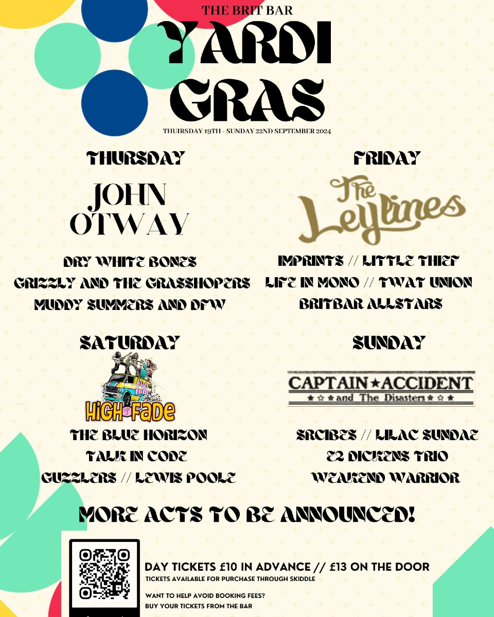 🟠 YARDI GRAS 🔵

On the 21st of September we're playing The Brit Bar's Yardi Gras festival!

TICKETS: 👉:skiddle.com/whats-on/Brist…