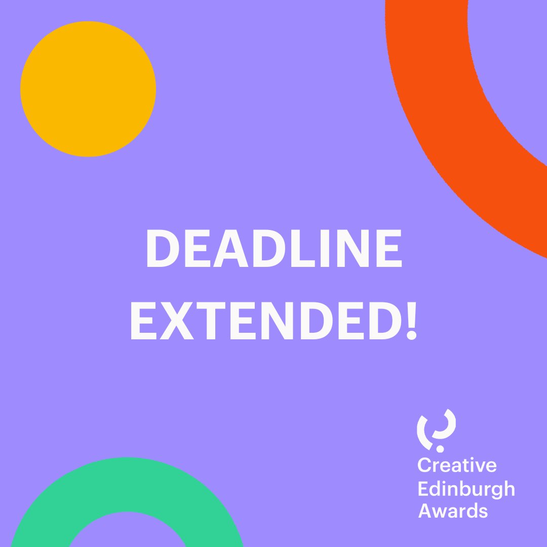 DEADLINE EXTENDED! 

We've heard you, and have extended the deadline to nominate for this year's Creative Edinburgh Awards to next Tuesday 10 September, 9am. 

There's still time to nominate! creative-edinburgh.com/awards/applica…
