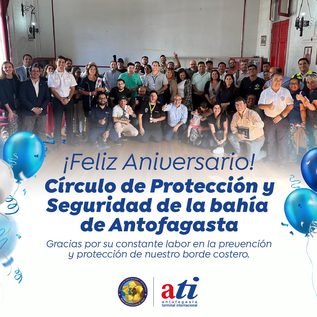 ¡Feliz Aniversario, Círculo de Protección y Seguridad de la Bahía de Antofagasta! 

Expresamos nuestro agradecimiento por su compromiso y dedicación en promover la protección del borde costero y la preparación ante emergencias. 

#Aniversario #Seguridad #Protección