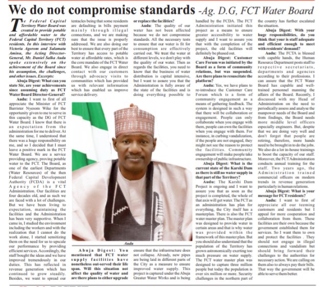 FCT Water Board does not compromise standards