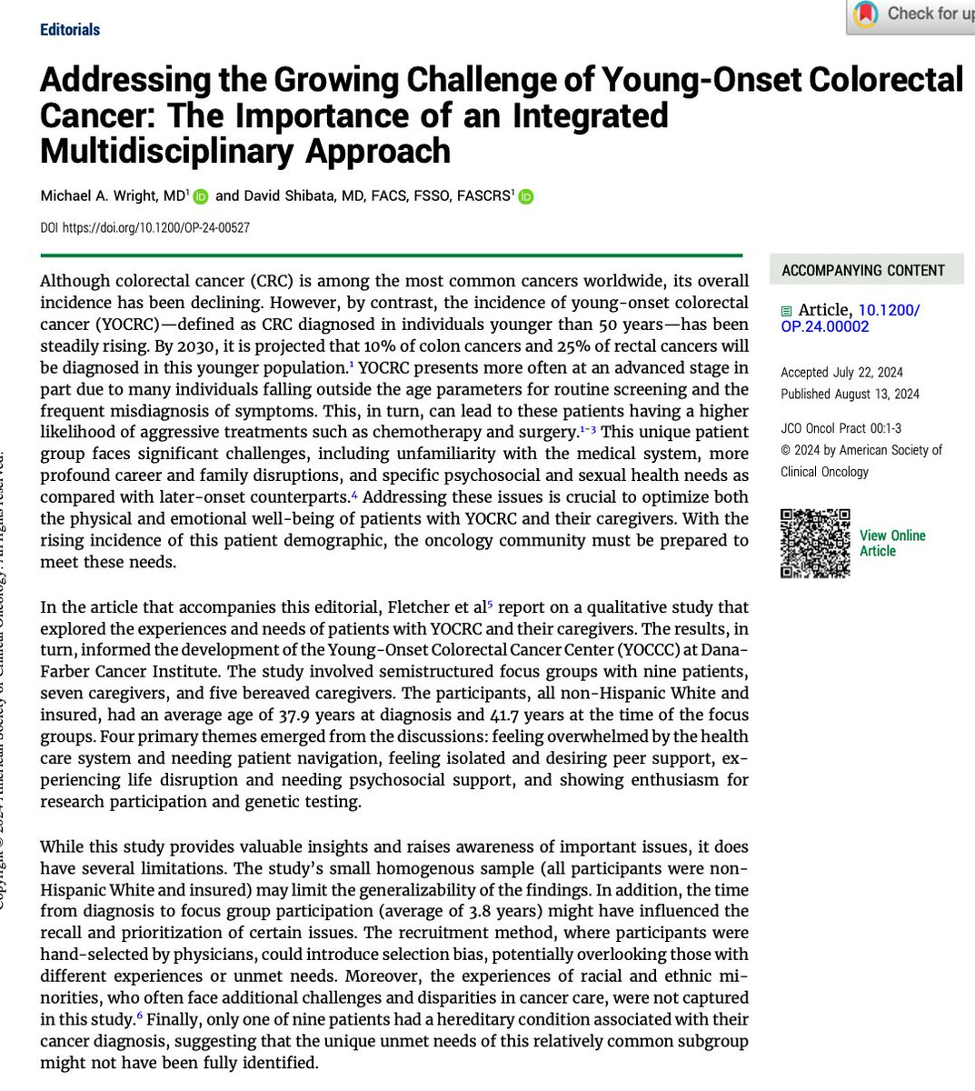Addressing the Growing Challenge of Young-Onset Colorectal Cancer: The Importance of an Integrated Multidisciplinary Approach | JCO Oncology Practice ascopubs.org/doi/10.1200/OP… <a href="/JCOOP_ASCO/">JCO Oncology Practice</a> <a href="/OncoAlert/">OncoAlert</a> <a href="/ASCO/">ASCO</a>