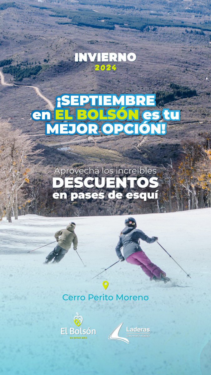 ¡#Septiembre en #ElBolsón es tu mejor opción! 😍
Aprovechá los increíbles descuentos en pases de esquí 🎿 ¡No te lo pierdas! #ElBolsón #Esquí #Descuentos #Invierno2024