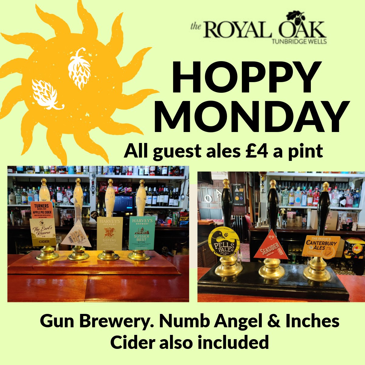TheRoyalOakTW's tweet photo. Welcome to Hoppy Monday. Guest ales today are from ##gaddsbrewery #harveysbrewery and #canterburyales
OPEN from 3pm today
#westkentcamra #twcaskale #twpubs #twrealale #realale #realalefinder https://t.co/pfgbyJ6RiW
