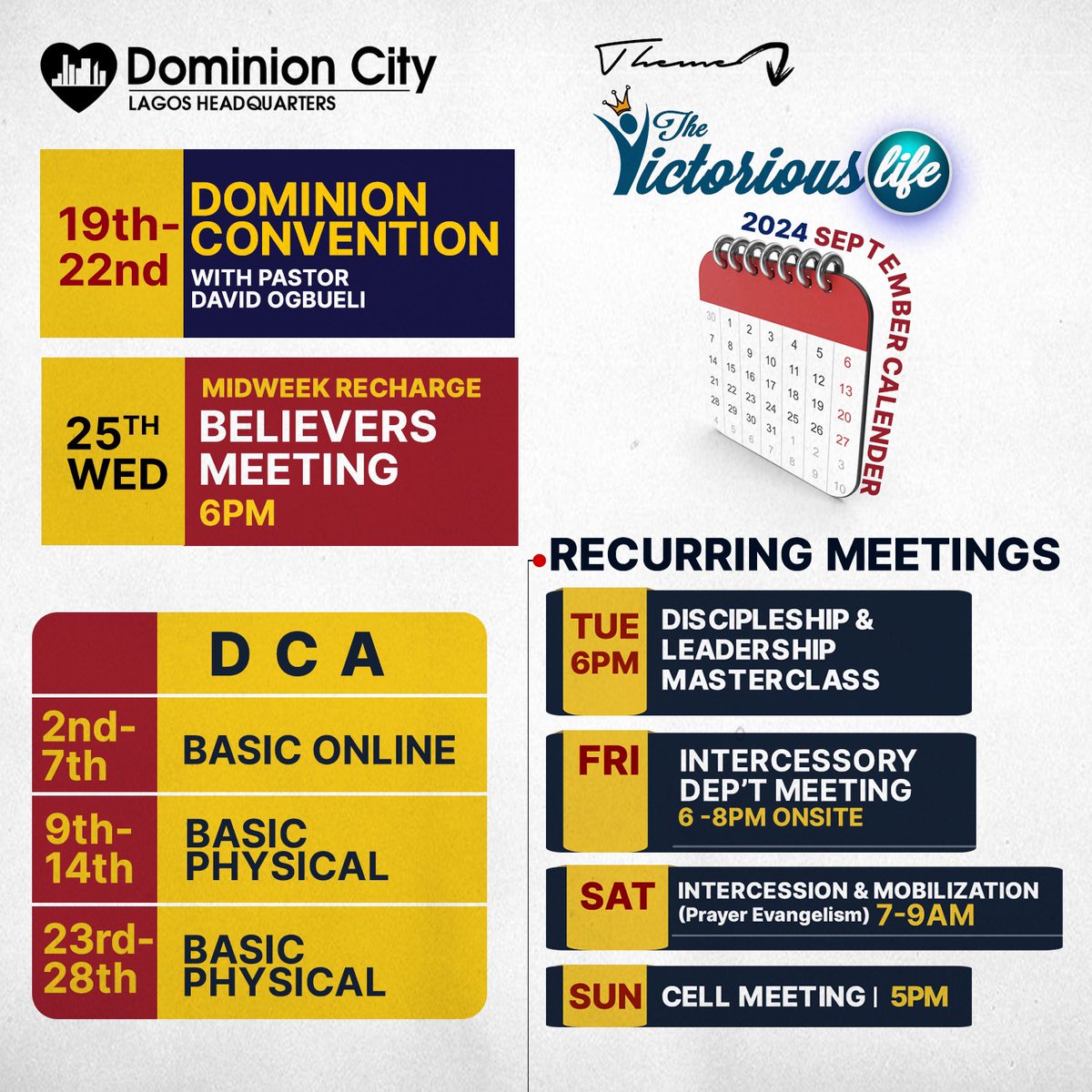 dominioncitylag's tweet photo. Introducing our activities line-up to help you kickstart your month efficiently.
Make the most of the month of September by integrating these activities in your calendar.
Don’t miss any of our services this month, as we will be treating crucial topics.
#SeptemberCalendar https://t.co/X6u89IjVzA