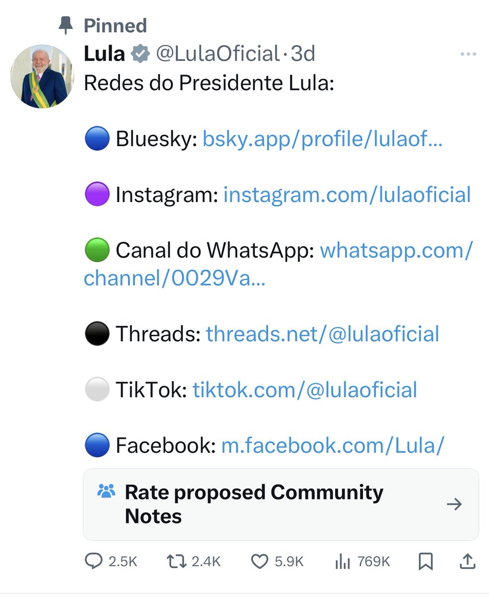shellenberger's tweet image. Officially, Brazil blocked X because it no longer had "legal representation" in Brazil. 

On leaving X, President Lula encouraged people to follow him at Bluesky. 

But Bluesky also has no legal representation in Brazil. 

Dictatorships are totalitarian and incompetent.
