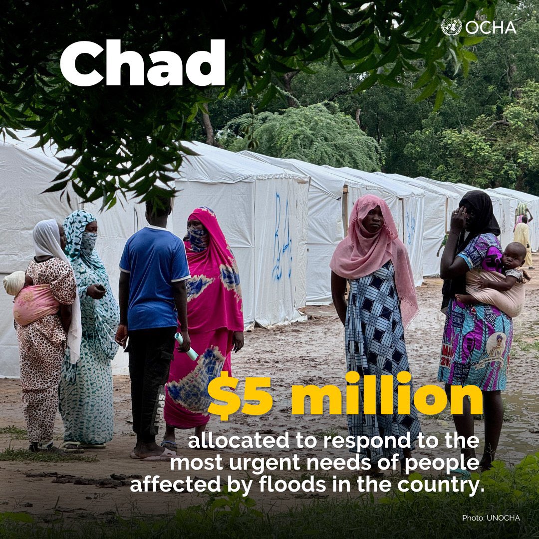 Glad to announce that we've allocated $5M from <a href="/UNCERF/">CERF - The UN's emergency fund</a> to help communities in #Chad weather the impact of the floods.

Amidst dealing with the spillover effects from Sudan, these funds will help reduce

➖risk of cholera
➖pre-existing food insecurity
➖infant mortality rates