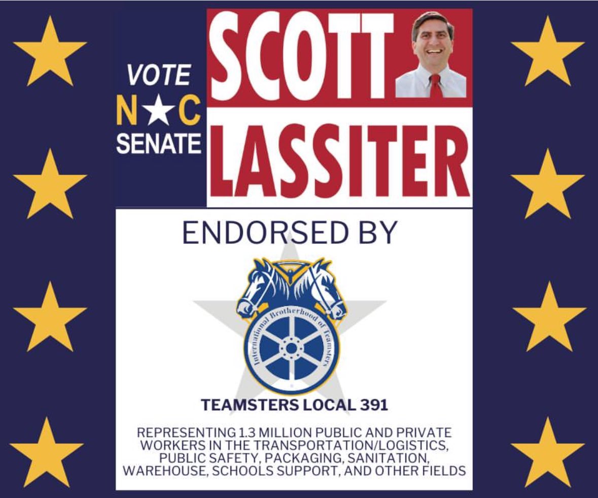 Happy Labor Day! I'm so thankful to have the hardworking men and women of the Brotherhood of <a href="/Teamsters/">Teamsters</a> Local 391 (NC's largest and most diverse labor union) behind my campaign. I'll always fight for working people in the state Senate. #ncpol #ncga #labor #laborday