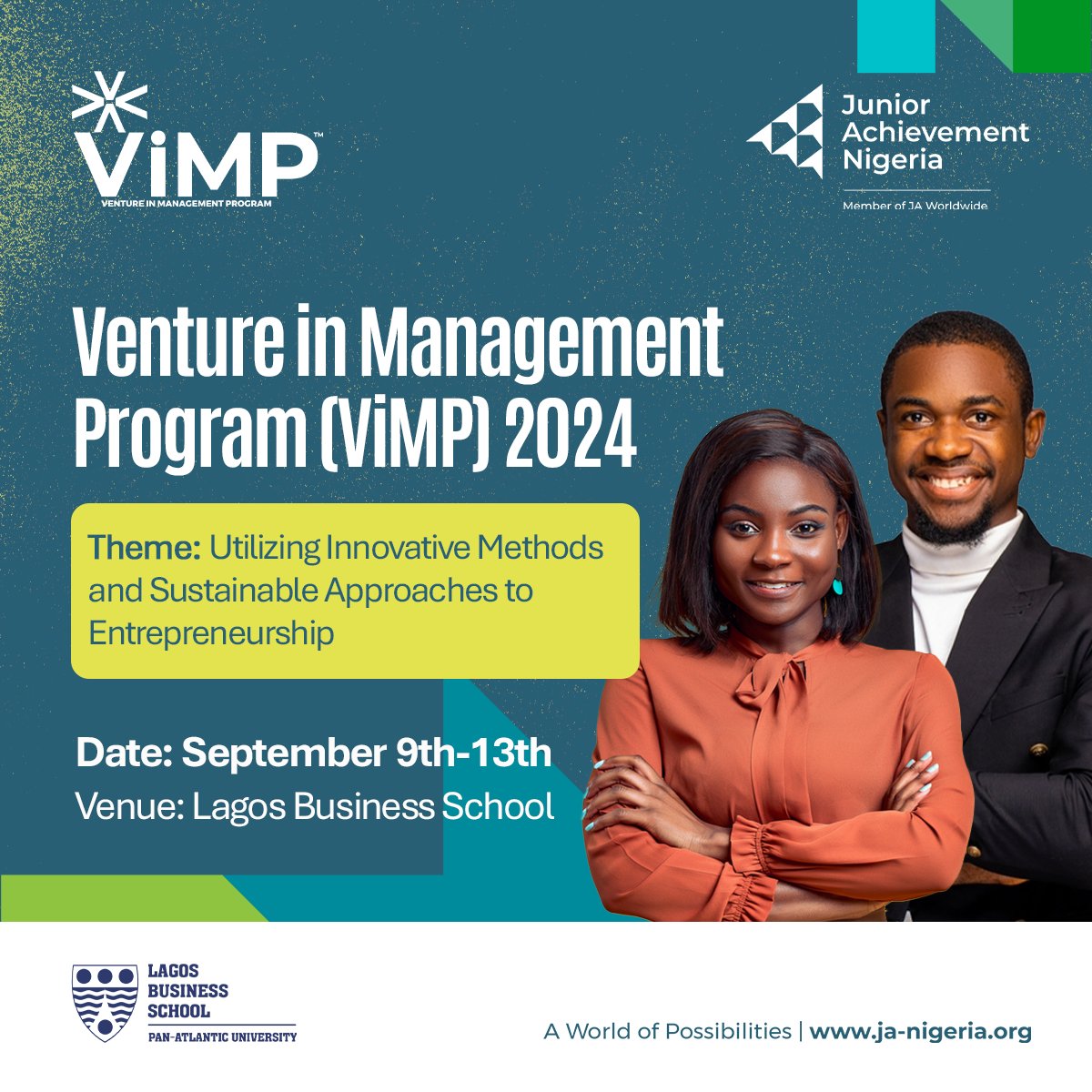 It's ViMP o'clock!

In just 6 days, 100 participants will embark on a transformative 5-day journey, learning innovative and sustainable methods to entrepreneurship.

Get ready for a week of learning, grooming, and empowerment, as we shape tomorrow's best entrepreneurs!
#ViMP2024