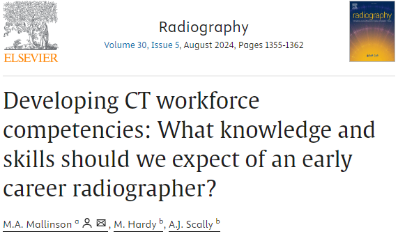 📢Research article available online!
📰Developing CT workforce competencies: What knowledge and skills should we expect of an early career radiographer?
🖊️M.A. Mallinson, M. Hardy, A.J. Scally
🔗 sciencedirect.com/science/articl…
