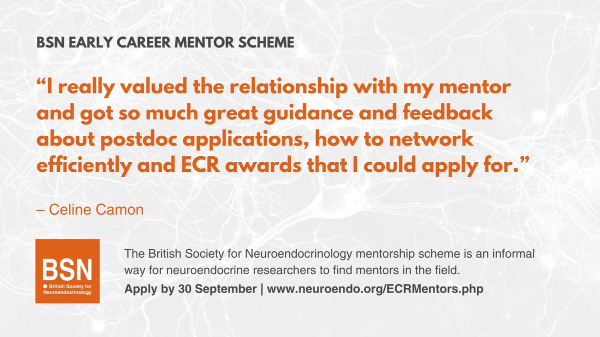 Our ECR Mentor Scheme is open for enrolment!

"I got so much great guidance about postdoc applications ✍️, how to network efficiently 🤝 and ECR awards 🏆 to apply for.” – Celine Camon

Find your mentor: neuroendo.org.uk/ecrmentors.php 
Closes 30 September 2024