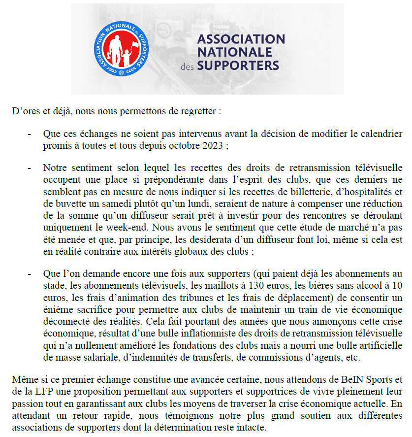 A_N_Supporters's tweet photo. Concernant la programmation en semaine des rencontres de Ligue 2 qui devaient se tenir le week-end, voici quelques précisions de notre association à la suite de la réunion de mercredi dernier avec les instances sportives et le diffuseur. https://t.co/aG8cZR0TKy