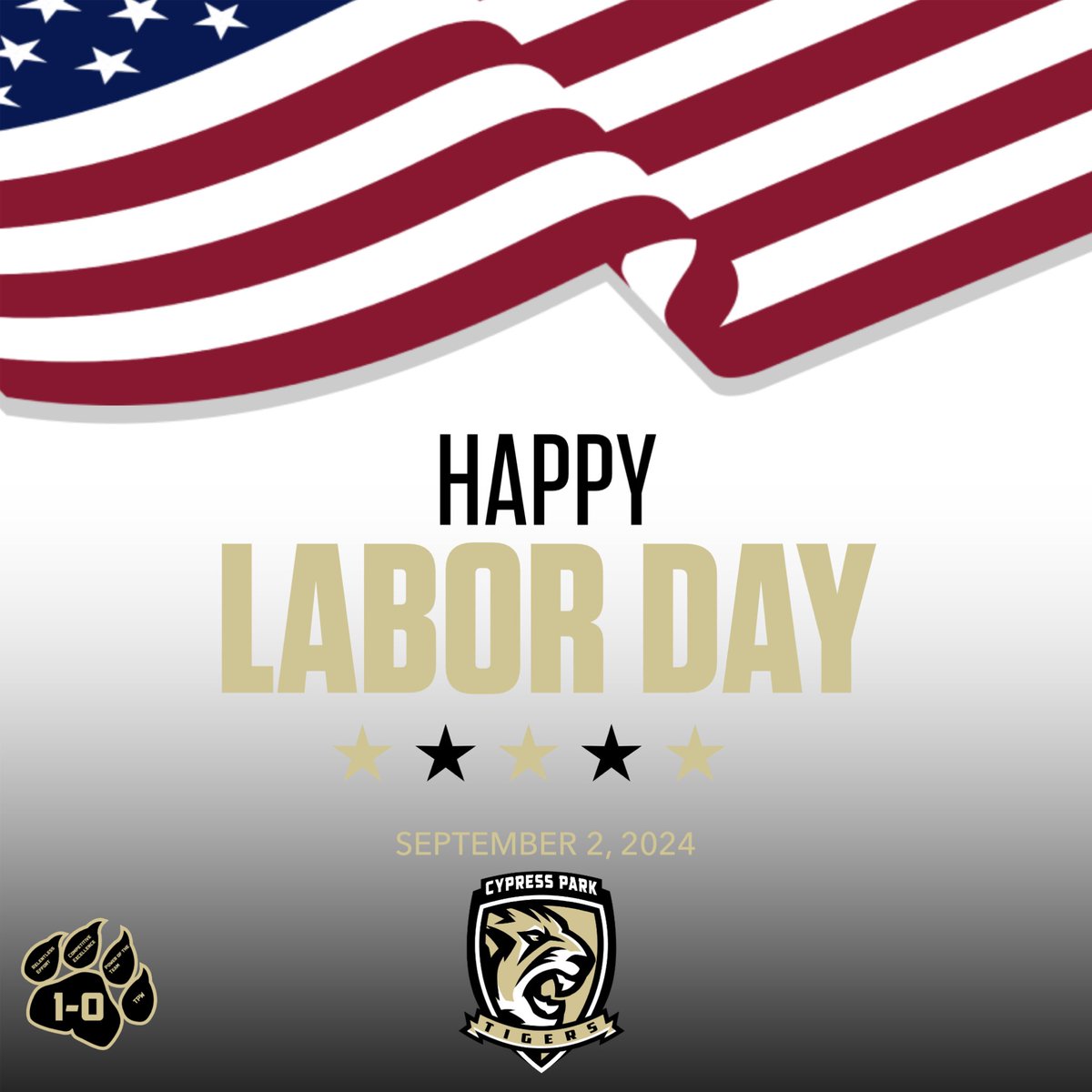 Happy Labor Day, Tigers! 🐯🎉 Take this time to rest, recharge, and enjoy your day with friends and family. Let's come back stronger and ready to dominate! 💪 #TigerSoccer #LaborDay #TigerPride