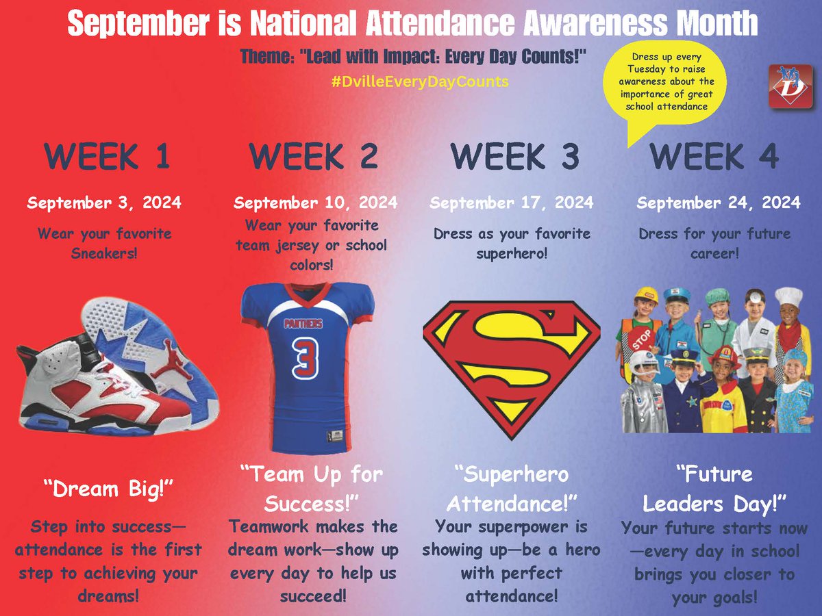 PACE_HS's tweet photo. September is Attendance Awareness Month! This year, our theme is "Lead with Impact: Every Day Counts!" Join us as we spread awareness in @DuncanvilleISD about the impact that consistent attendance has on student achievement.
#PACESTRONG
#AttendanceMatters https://t.co/B7MreECpUf