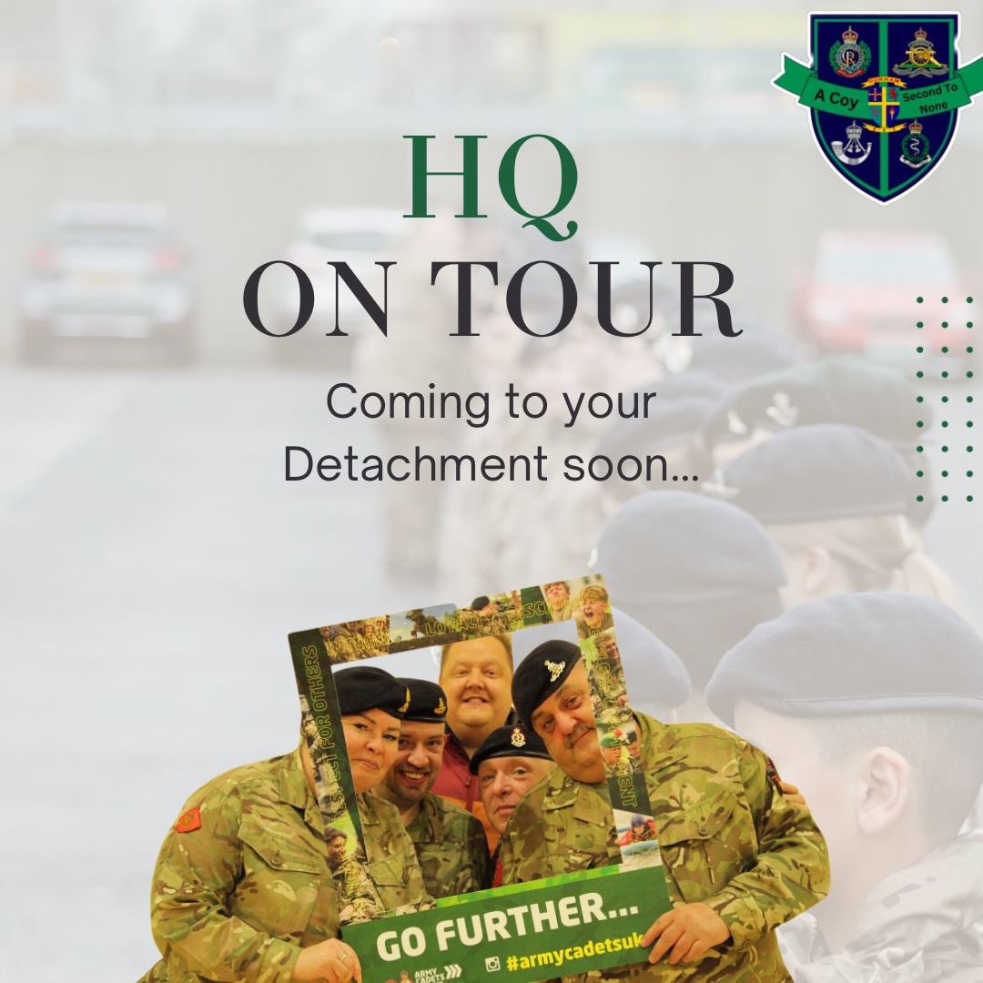 Starting this month A Coy HQ staff are going on “Tour” Each month the full HQ team alongside our newly appointed Wellbeing Lead will visit a det, this will give all our staff &amp; cadets the opportunity to talk to us directly offering more support to our full Coy #Oneteam