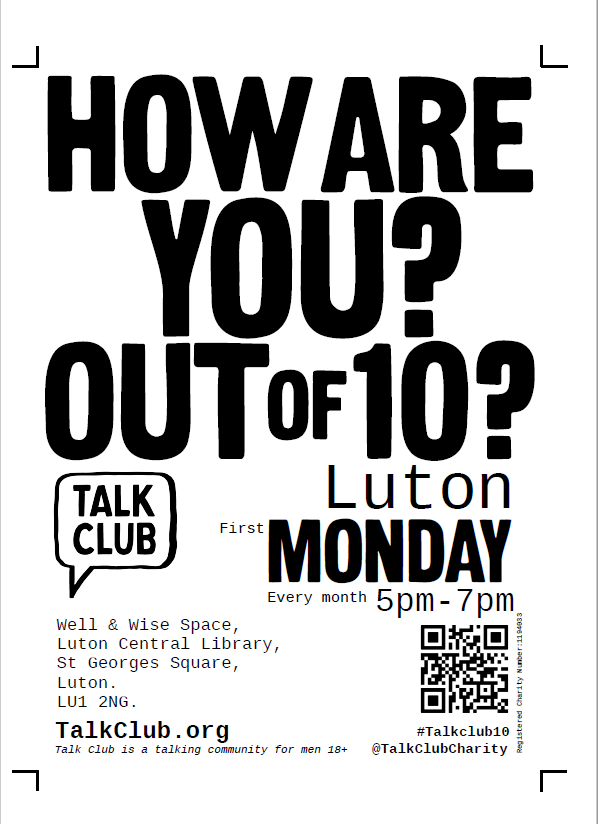 Luton Libraries (@lutonlibraries) on Twitter photo Come along to <a href="/talkclubcharity/">Talk Club</a> this evening 5-7pm in the Well and Wise Space at the Central Library. Open to men aged 18+. Free to attend.
<a href="/ActiveLuton/">Active Luton</a> <a href="/LutonWellWise/">Luton Libraries Well & Wise</a> <a href="/lutoncouncil/">Luton Council</a> Come along to <a href="/talkclubcharity/">Talk Club</a> this evening 5-7pm in the Well and Wise Space at the Central Library. Open to men aged 18+. Free to attend.
<a href="/ActiveLuton/">Active Luton</a> <a href="/LutonWellWise/">Luton Libraries Well & Wise</a> <a href="/lutoncouncil/">Luton Council</a>