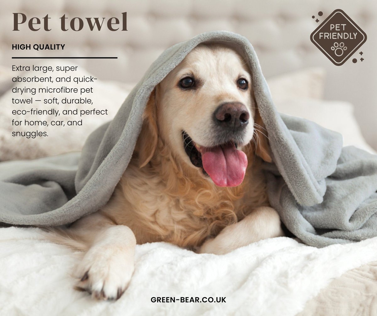 Give your pet the ultimate snuggle with our extra-large, super absorbent, and eco-friendly microfibre towel! Soft, plush, and perfect for home or car. 🐾✨ Machine washable over 500 times without losing performance! Grab yours now: green-bear.co.uk/miscellaneous-…
#petfriendly #dogs #cats