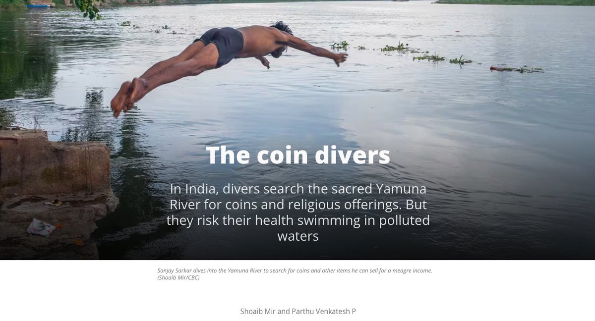 Imshoaibmir's tweet photo. Parthu Venkatesh and I report for @CBCNews on the everyday lives of Yamuna River coin divers in #India , who continue their age-old practice amid growing pollution and serious health concerns.

Link to the story ⬇️
https://t.co/MwThgkPFZW https://t.co/mOjos9vKyF