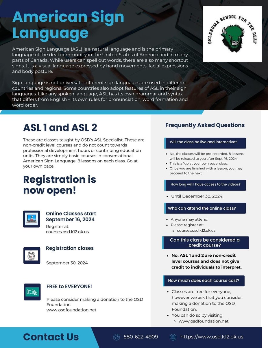 Free online self-paced ASL classes.