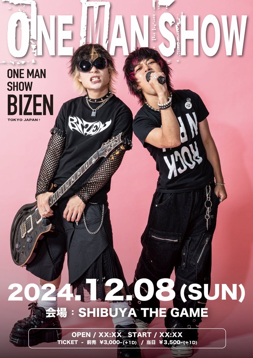 BIZENワンマンライブします。

この日は俺らにとって大きな一歩。場所はBIZEN結成時から、いつかここでワンマンやりたいと目標にしてた 渋谷 THE GAME
全員来て！必ず楽しませる❤️‍🔥

—————————
【BIZEN - ONE MAN SHOW】
2024/12/8(日) 
shibuya THE GAME

◉チケット販売開始
t.livepocket.jp/e/bizenoneman
