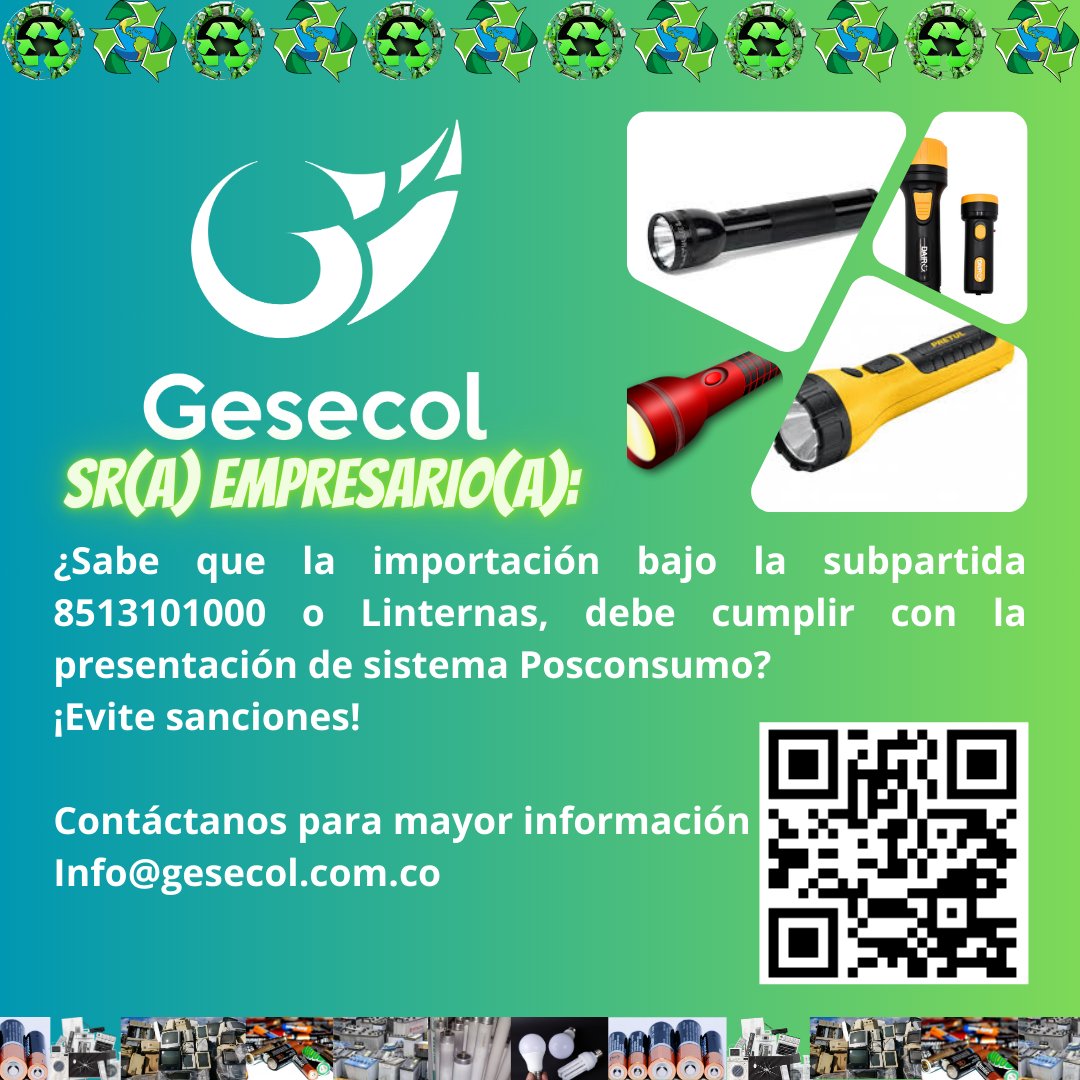 gesecol's tweet photo. ¿Importó o Fabricó 1000 unidades de Linternas en el último año, bajo la subpartida #8513101000?
Contáctanos
https://t.co/zyo5lBa1cg
info@gesecol.com.co
#Gesecol #Importador #Posconsumo #ANLA #RAEES #Reciclaje #Colombia #ODS #Economiacircular #Linternas https://t.co/hlhQeYGZSe